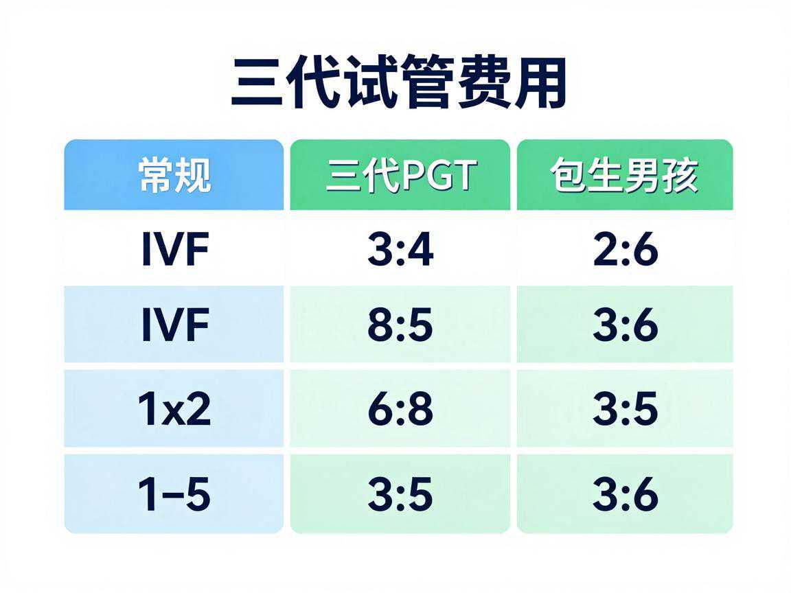 三代试管费用对比表:常规IVF/三代PGT/包生男孩加价