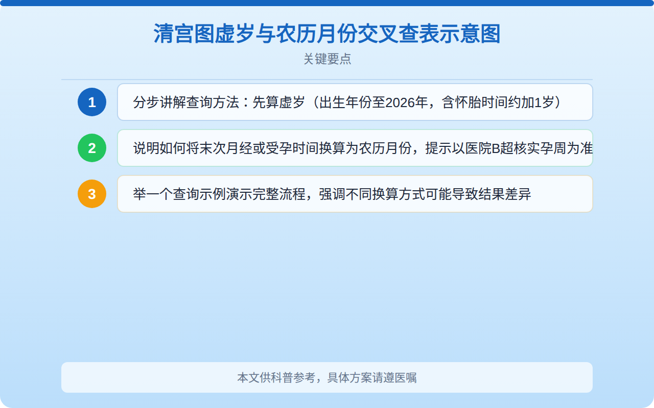 清宫图虚岁与农历月份交叉查表示意图