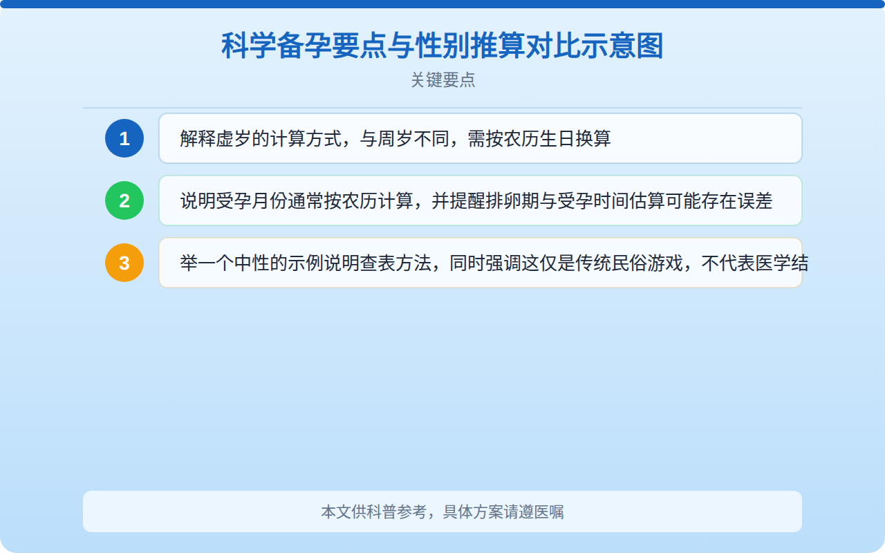 科学备孕要点与性别推算对比示意图