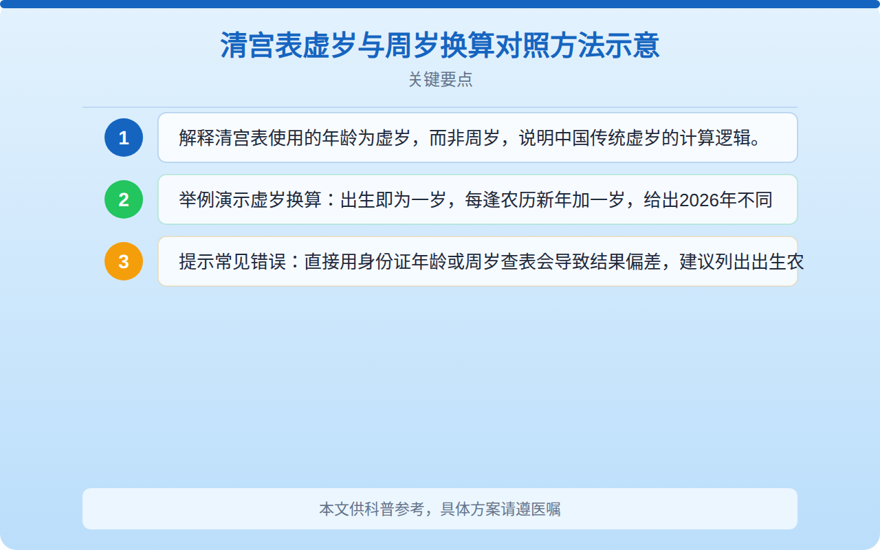 清宫表虚岁与周岁换算对照方法示意
