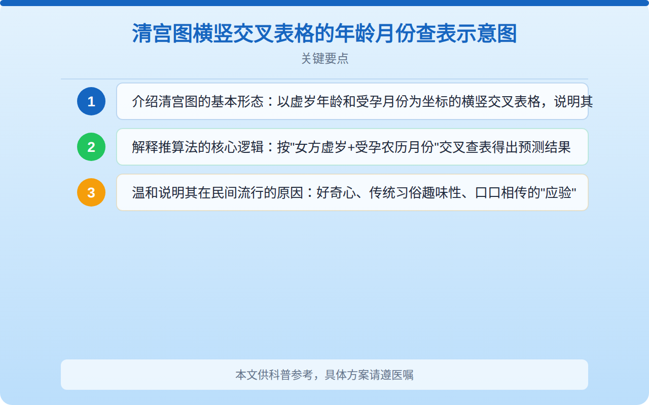 清宫图横竖交叉表格的年龄月份查表示意图