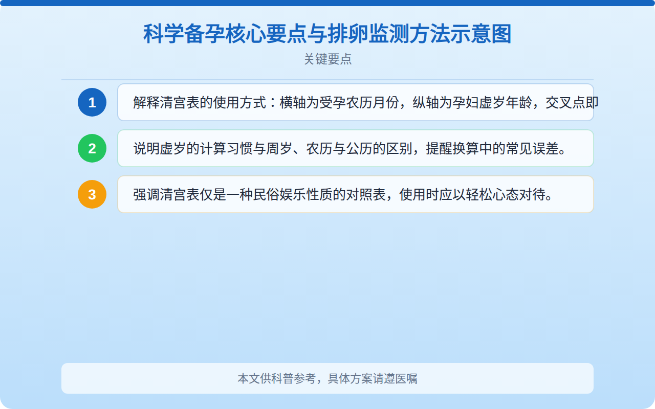 科学备孕核心要点与排卵监测方法示意图